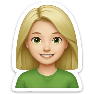 Young girl with straight, well-groomed, beautiful hair, wearing a green T-shirt, looking happy and cheerful. sticker