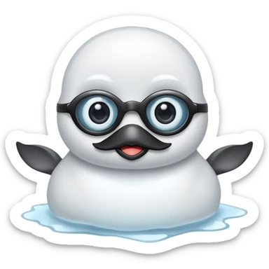 Esta es una imagen de una cría de foca arpa (conocida como whitecoat) descansando sobre el hielo.Es prácticamente una esfera perfecta de pelaje blanco y esponjoso.Tiene ojos oscuros, una nariz negra pequeña y bigotes largos que resaltan sobre su cara clara sticker