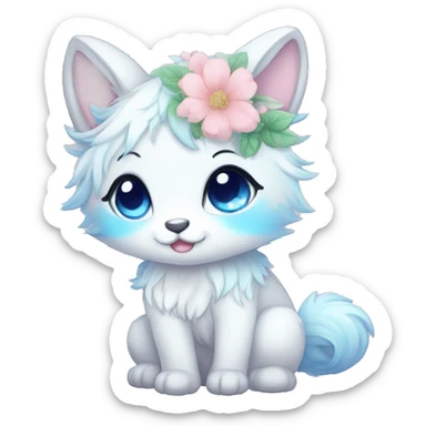 Anthro Cute Cool Blushing Pastel Innocent Shy Kawaii gorgeous sparkly ethereal fantasy animal creature with blue eyes furry sona with flowers and ribbons beautiful aesthetic sticker