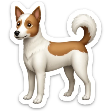 a full body large white parson russell looking dog the size of a kelpie with light brown ears and a light brown patch on one eye and a large snout sticker