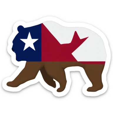 texas flag with the california bear walking on the red and in the white part sticker