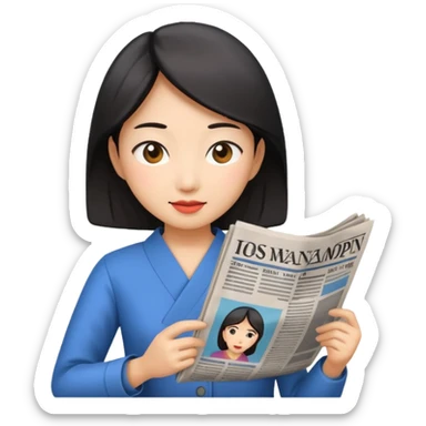 newspaper read asian woman sticker