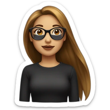 une fille avec de long cheveux noir lisse, et avec des lunette (en forme de carrer un peu déformé) assez grosse comparer a ça tête , portant un pull noir sticker