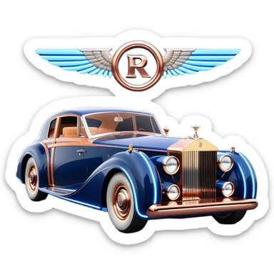 dark blue led lights on a streamlined channeled hot rodded delicately inlaid rose gold and wood accentuated sporty 1939 Rolls Royce with futuristic electric spaceship plasma neon glowing motors and lightening dynamos with wide racing wheels that are held strong by advanced suspension and steering sticker