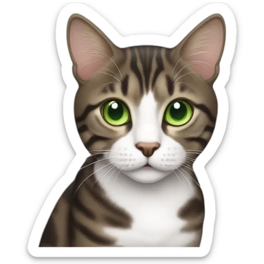 Dark Brown and white tabby cat with green eyes sticker