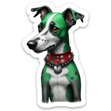 Punk dog spiked collar tattoos Green gray black red punk dog Harley Quinn as a dog mime clown harlequin facepaint tattoos punk lurcher surrealism  sticker