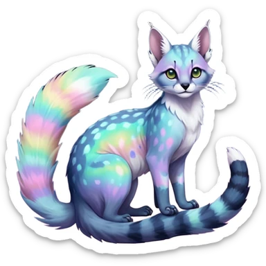 Colorful nebulae nebula starry galactical shiny tropical pale light fruity pastel white glorious iridescent divine exotic cute cool beautiful realistic antasy-caracal-civet-genet-sergal-vernid-Cacomistle-Trico-oncilla-animal-Fakémon-hybrid-fursona (full body) sticker