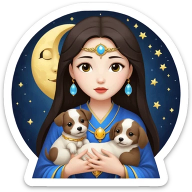 Brunette Asian Priestess of the Moon has puppy love sticker