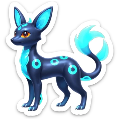 Shiny Aural Iridescent Fluorescent Bioluminescent Umbreon-Amaura-Salandit-Fakémon-fusion (full body) sticker