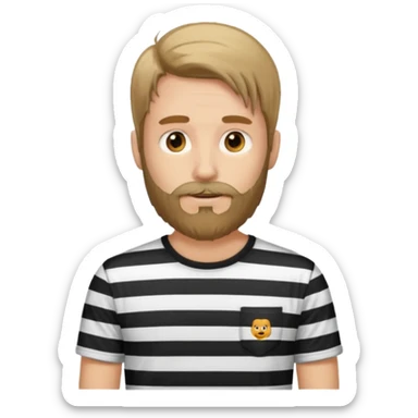 man with long hair and beard wearing vertical striped t-shirt sticker