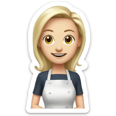 White woman in a birthday dress cooking while teaching a graduate class on her birthday sticker