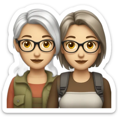 A lesbian Couple of two caucasian girls one with white hair and other with short brown hair and glasses sticker