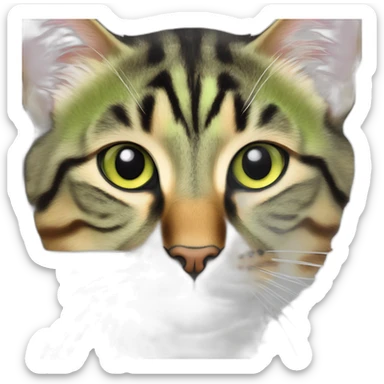 cat Tabby (Mainly most black and brown) fluffy cat pink-nose light-green&yellow-eyes,-white-long-whiskers,-white-spots-near-the-nose,sharp chin.,long ears,sharp of the eyes sticker