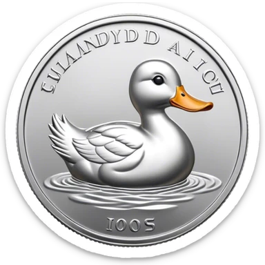 silver coin with a duck on it, the entire coin and duck are silver sticker