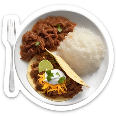Cheesy shredded beef Birria tacos on a white plate with consome and rice on the side sticker