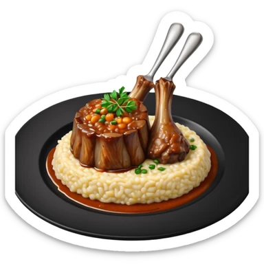 Lamb Shanks with Risotto Nero on a black plate sticker