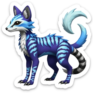 Rare realistic shiny exotic cute epic pretty beautiful handsome gorgeous aesthetic colorful vibrant Vernid-Protogen-Primagen-Sergal-Wickerbeast-Genet-Trico-species-Fakemon-hybrid-creature by LiLaiRa, beautiful intricate markings, full body sticker