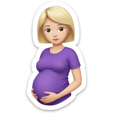 pregnant female with short hair, purple shirt, abdomen-head-neck, blond sticker