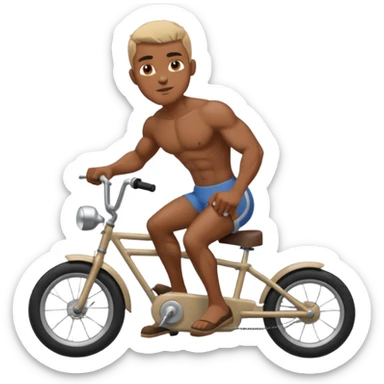Black big men without shirt riding an old small bike sticker