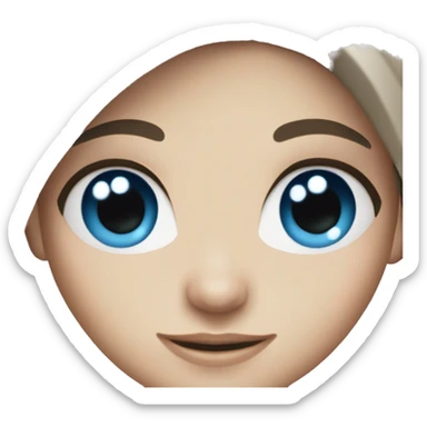 white girl with dark brown hair and blue eyes and smiling sticker