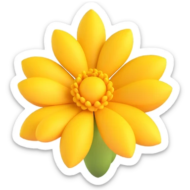 3D iOS cartoon style illustration of a yellow flower with voluminous, soft, and playful look. Emphasize rounded, dimensional shapes and bright colors typical of iOS emojis. Keep it natural and expressive without any smiles or faces or anthropomorphic features. sticker