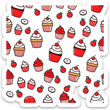 picnic with cupcakes, cookies and tea on a red and white checkered blanket sticker