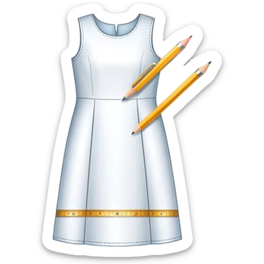 Icon for Fashion Design: a dress pattern with measurements, a ruler and a pencil. The icon should represent the process of designing clothing with a focus on precision and tailoring. Transparent background. sticker