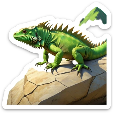 cinematic-iguana-realistic-full-body-basking-emoji,-long-scaly-body-stretched-out-on-a-sunlit-rock,-spiny-ridge-running-down-its-back,-textured-green-and-brown-skin-dappled-with-light,-sharp-intelligent-eyes-studying-the-surroundings,-long-tail-draped-over-the-stone,-simplified-yet-realistic-focused-features,-highly-detailed,-glowing-with-a-warm-tropical-glow

 sticker