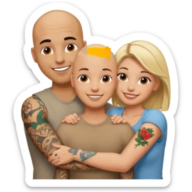 throuple tatted bald boyfriend with two girlfriends blonde and brunette loving  sticker