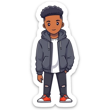 19-year-old Black male, stylish casual outfit, modern hairstyle sticker