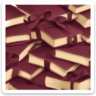 burgundy books stacked up and tied together by a burgundy bow sticker