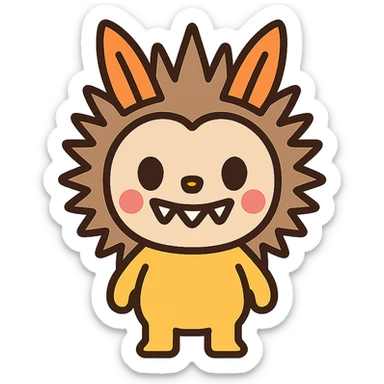 Labubu character as a color outlined icon, black outlines with subtle color accents sticker