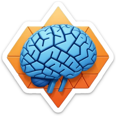 Geometric brain icon, YouTube triangle play button merged with neural network pattern, abstract minimalist design, vector art, vibrant colors, tech-inspired, clean lines, square format for app icon sticker