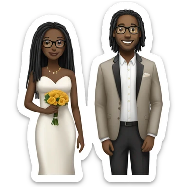 black couple with locs, male light skin with long black locs, female dark skin with glasses and BLACK locs wedding sticker