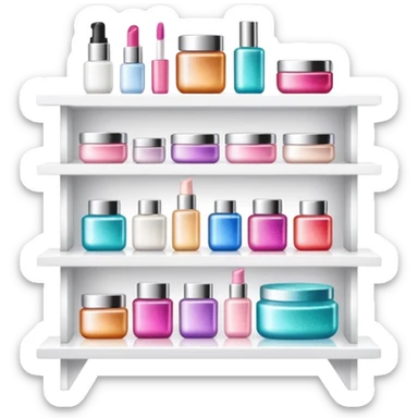 single white shelf with few beauty products and sparkles sticker
