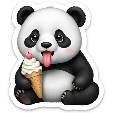 Panda eating ice cream with licking sticker