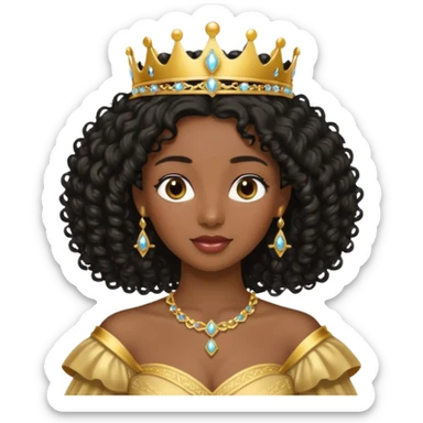 balck princess with black curly hair and a golden tiara sticker