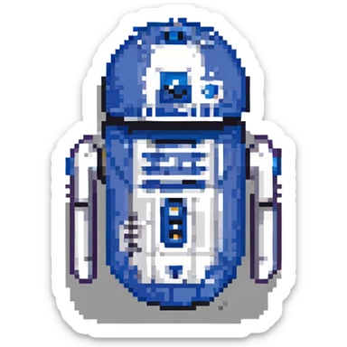a cute droid inspired by R2-D2 in pixel art style sticker