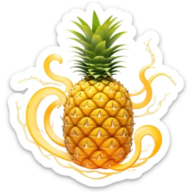 Golden pineapple slices, translucent papaya, and ginger roots floating around a spiraling ethereal stomach. Flowing streams of light moving through the digestive system, dissolving blockages and creating a sense of lightness and clarity. sticker