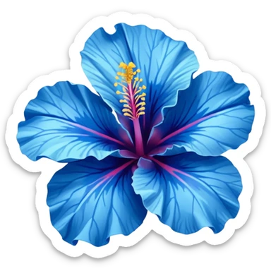 blue hibiscus flower with a green leaf sticker