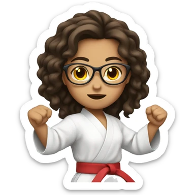 Girl with long wavy brunette hair and glasses doing karate stance sticker