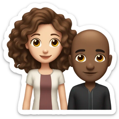 Beautiful Girl with long brown hair and boy with brown hair cuddling, Bald black man  sticker
