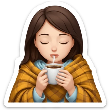 girl brunette inside a blanket sipping coffee eyes closed sticker