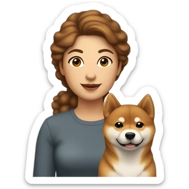 Cute Shiba-dog Accompanied by a middle age woman with brown and curly hair sticker
