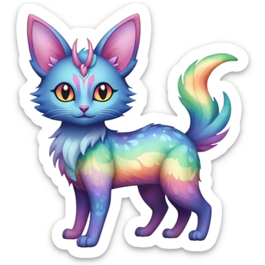 White pastel iridescent rainbow-gradients-color-marked with swirly patterns butterflies  faerie-Noivern-Noibat-Purloin-Torracat-Lykoi-Caracal-cat-Fakemon-fusion-hybrid-creature sticker