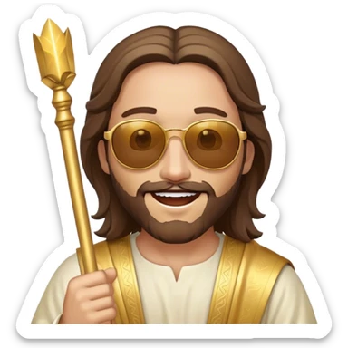 figure of rejoicing Jesus with golden stick sunglases sticker