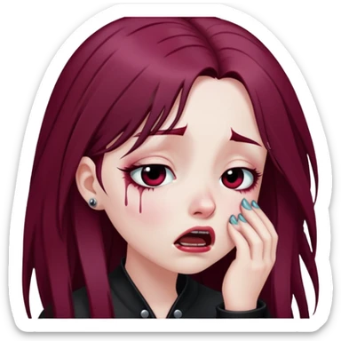 goth girl long burgundy hair crying sticker