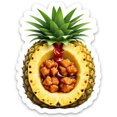 General tso chicken inside of half a cut open hollow pineapple  sticker