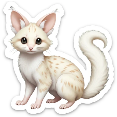 Albino-white, soft natural realistic romantic vintage antique divine beautiful elegant pretty precious cute young youthful  Fakémon-Pokémon-opossum-feline-mouse-serval-caracal-chinchilla-Minccino-Cinccino-Meowstic-rodent-hybrid-creature with a big fluffy bushy tail (full body) sticker