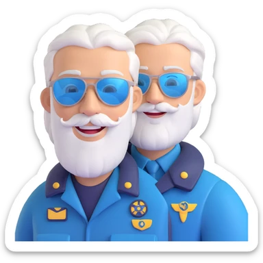 fair-skinned male pilot, middle-aged, silver hair, beard, smiling, sunglasses sticker
